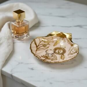 Pink Gold Floral Shell Trinket Dish Ring Dish Blush Glam Gift